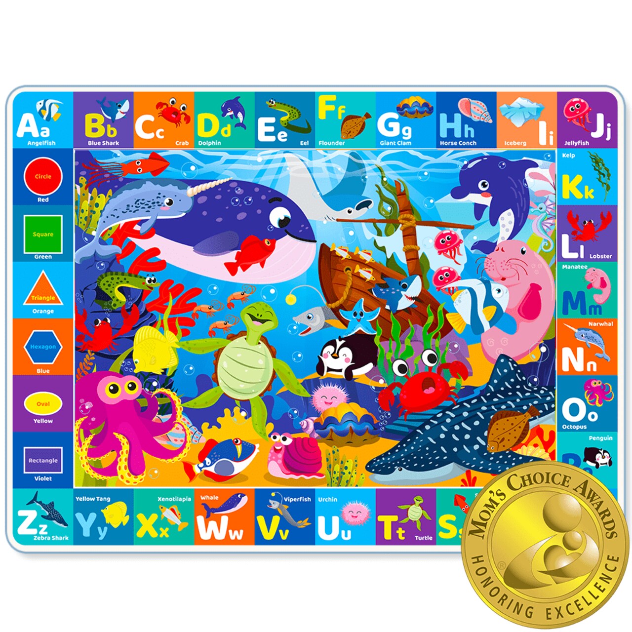 QUOKKA Large Baby Play Mat for Floor - Playmat for Toddlers and Infants ABC Ocean - Large Padded Non-Slip Nursery Rug for Babies Crawling and Playing - Foldable Care Mat for Playroom